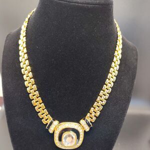 Daria Signed Rare Vintage Link Necklace Gold Tone & Rhinestone Beautiful
